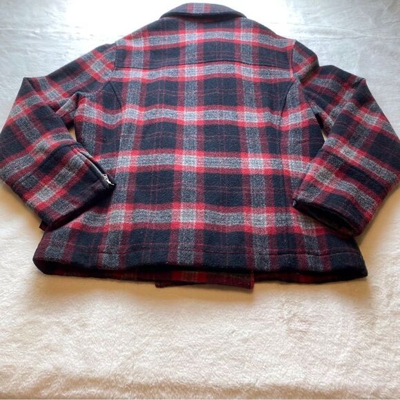 Woolrich Plaid Pea Coat Red Black Gray Size Small - Picture 4 of 13